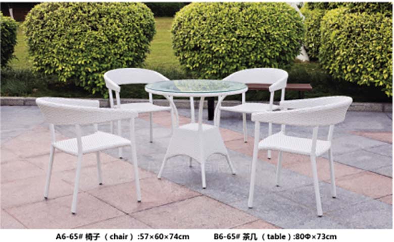 4-Seater White Round Outdoor Patio Dining Set with Glass Top Table and Woven Armchairs