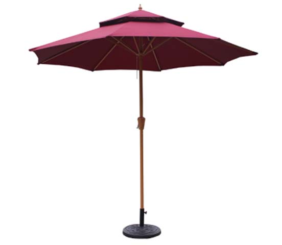 Double-Tier Crank-Tilt Burgundy Patio Umbrella with Round Weighted Base