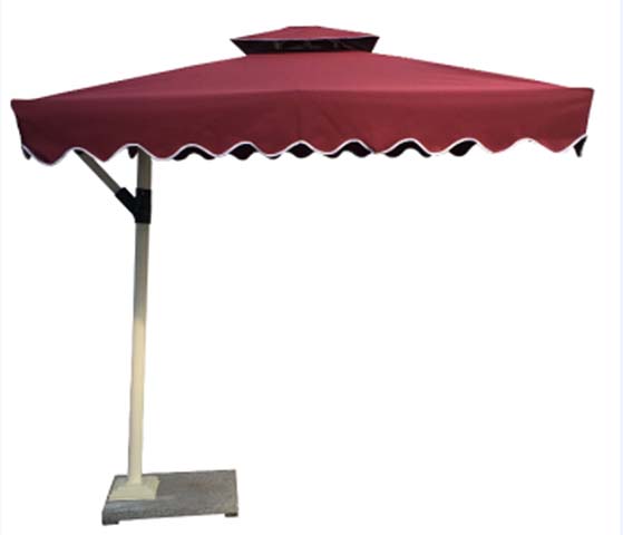 Square Double-Vent Cantilever Patio Umbrella with Scalloped Valance and Weighted Base