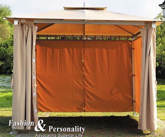 Double-Tier Soft-Top Rectangular Outdoor Patio Gazebo with Full Perimeter Privacy Curtains