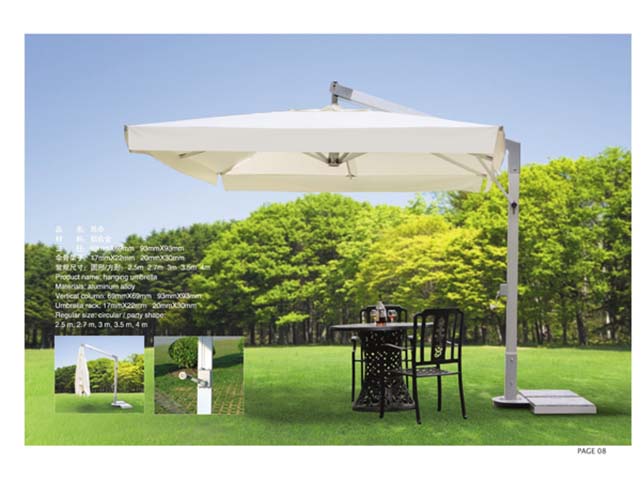 3m Square Off-White Aluminum Cantilever Offset Hanging Patio Umbrella with Weighted Base
