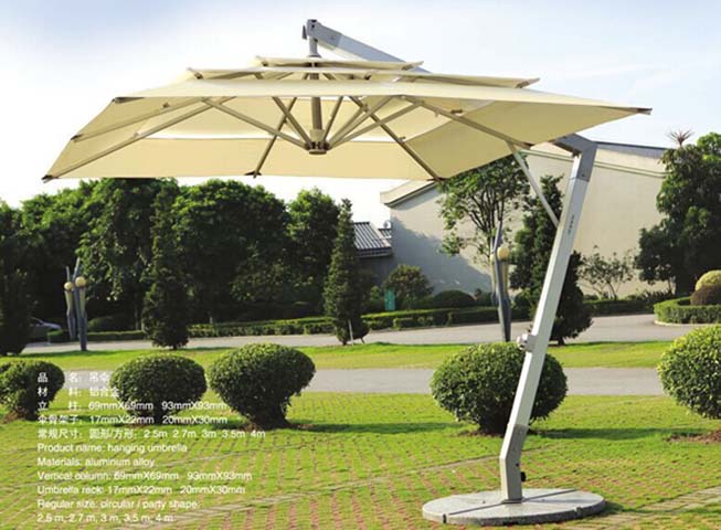 3m Square Double-Vent Aluminum Cantilever Patio Umbrella with Round Heavy Base