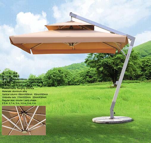 3m Square Double-Tier Taupe Cantilever Offset Patio Umbrella with Round Weighted Base