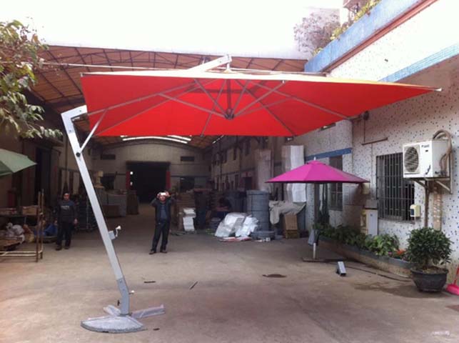 Red Square Cantilever Offset Patio Umbrella with Weighted Base