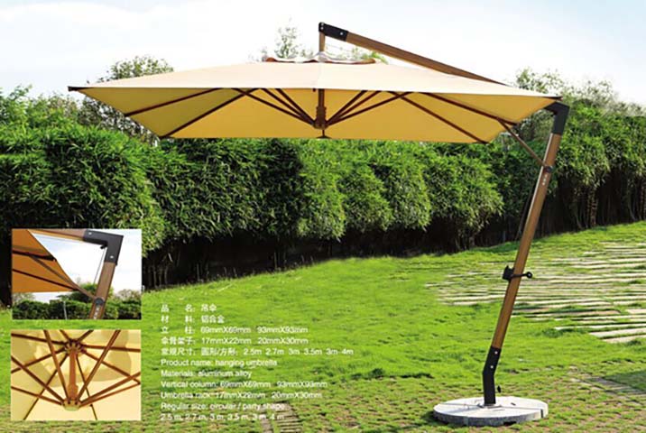 3m Square Aluminum Wood-Look Cantilever Offset Patio Hanging Umbrella with Weighted Base