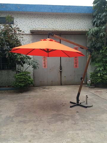 3m Two-Tone Orange Cantilever Offset Patio Umbrella with Wood-Grain Pole