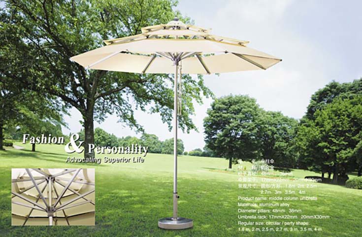 Double-Vented Aluminum Center-Pole Round Patio Umbrella with Weighted Base