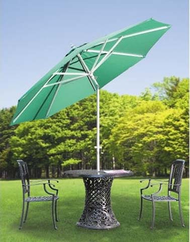 2-Person Cast Metal Outdoor Patio Dining Set with Green Cantilever Umbrella