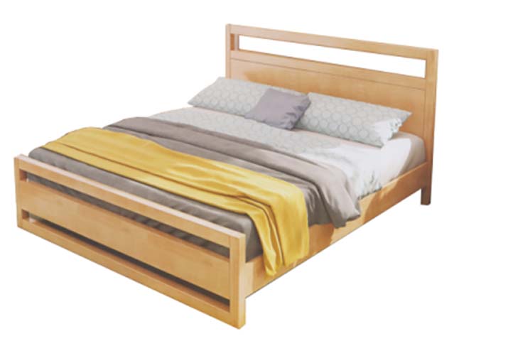 Light Natural Wood Nordic Minimalist Platform Bed with Slotted Headboard and Footboard