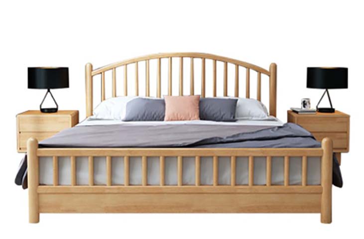 Natural Solid Wood Windsor Spindle Platform Bed with Matching 2-Drawer Nightstands