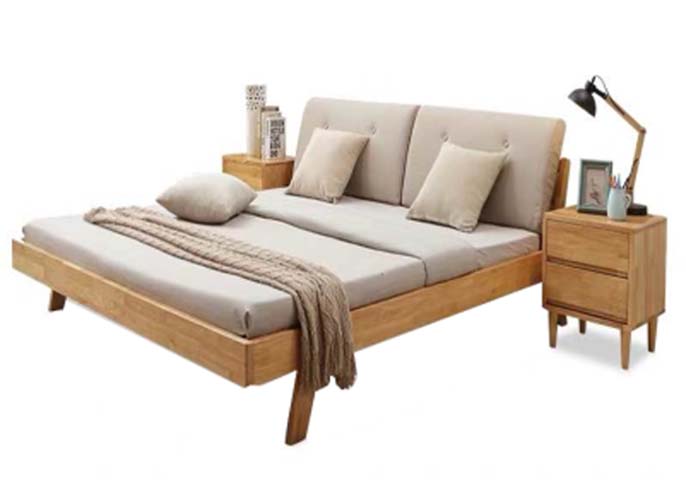 Solid Wood Frame Upholstered Platform Bed with Upholstered Headboard, Queen Size