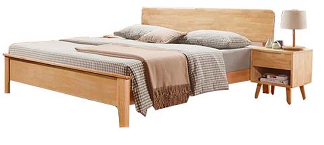 Light Natural Solid Wood Low-Profile Platform Bed with Matching 1-Drawer Open-Shelf Nightstand