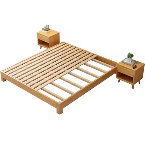 Low-Profile Light Oak Slatted Platform Bed Frame (No Headboard)