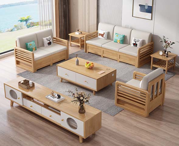 Nordic Two-Tone Light Wood and White TV Media Console with Round Porthole Glass Doors
