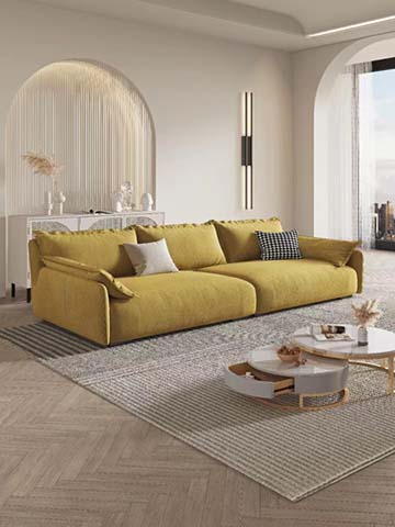 Mustard Yellow Upholstered Wide-Arm Four-Seat Sofa