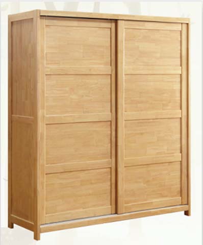 Natural Oak Finish 2-Sliding Door Bedroom Wardrobe with Recessed 4-Panel Doors
