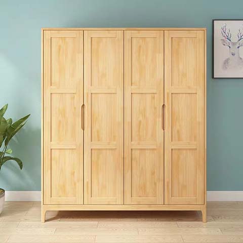 Nordic Natural Pine 4-Door Hinged Freestanding Wardrobe Armoire
