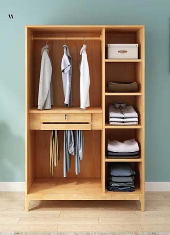 Open-Style Freestanding Two-Zone Wardrobe with Drawer and Side Open Shelves