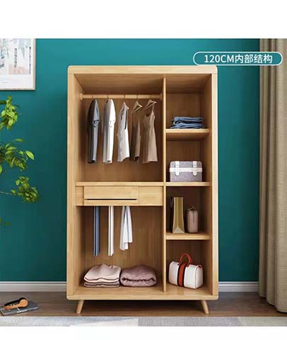 120cm Light Natural Wood Freestanding Open Wardrobe Closet with Drawer and Shelves