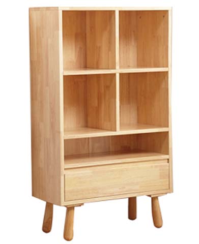 Light Wood Open Storage Bookcase with Drawer