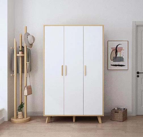 Scandinavian Freestanding 3-Door Clothing Wardrobe with Tapered Legs