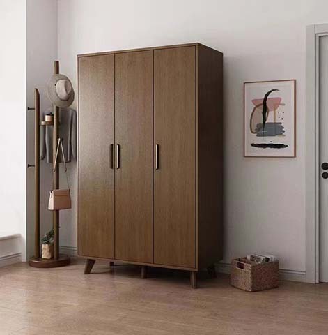 Three-Door Freestanding Wardrobe with Angled Wood Legs