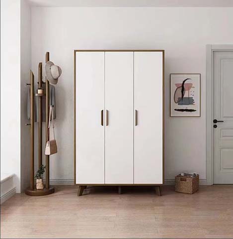 Three-Door Freestanding Wardrobe with Bronze Accent Trim