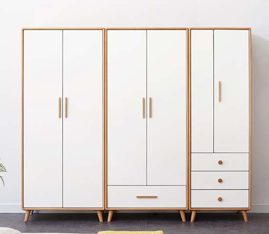 Mid-Century Two-Tone 6-Door Freestanding Wardrobe with Drawers