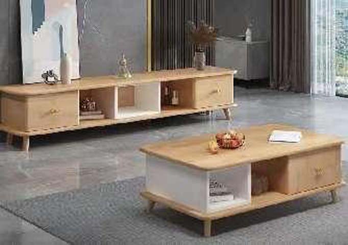Scandinavian Light Oak & White 2-Piece Living Room Set with TV Stand and Coffee Table