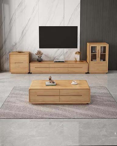 Light Natural Oak Rectangular 4-Drawer Plinth Base Coffee Table