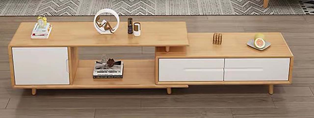 Extendable Two-Tone Light Wood and White TV Media Console with Storage