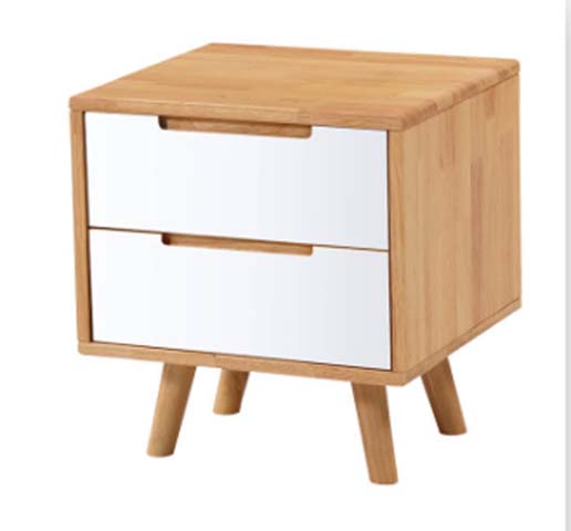 Scandinavian Light Oak Frame 2-Drawer Nightstand with High-Gloss White Fronts