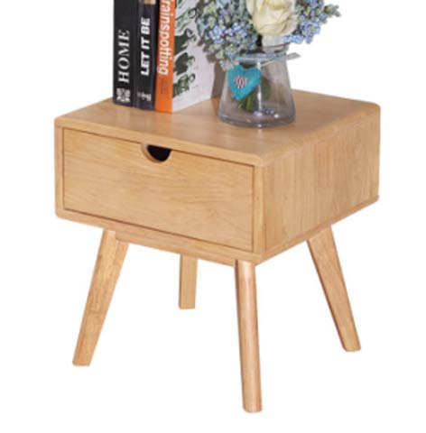 Mid-Century 1-Drawer Light Oak Nightstand with Splayed Tapered Legs