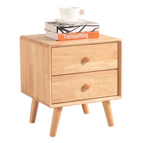 Light Natural Wood 2-Drawer Scandinavian Nightstand