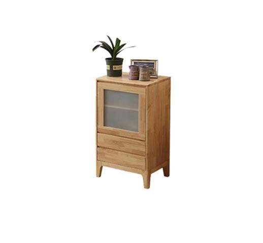 Small Solid Wood Storage Cabinet with Frosted Glass Door and Two Drawers