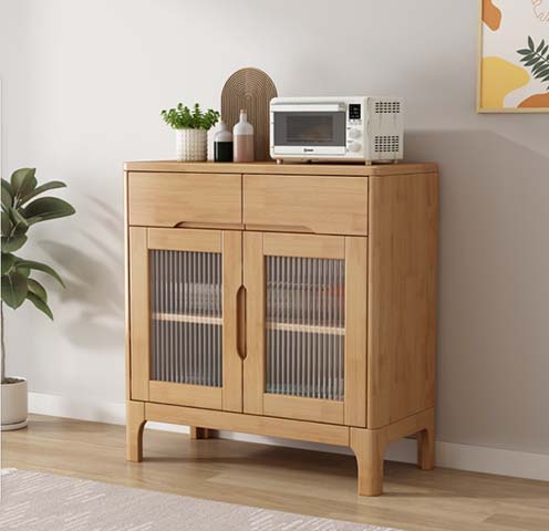 Natural Light Wood Fluted Glass 2-Drawer 2-Door Sideboard Buffet