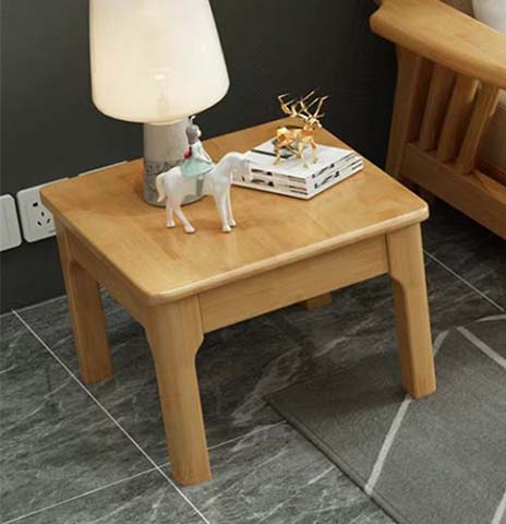 Light Oak Solid Wood Square Low Side Bedside Table with Rounded Edges