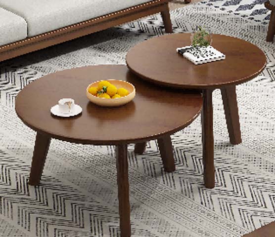 2-Piece Walnut Brown Round Nesting Coffee Table Set