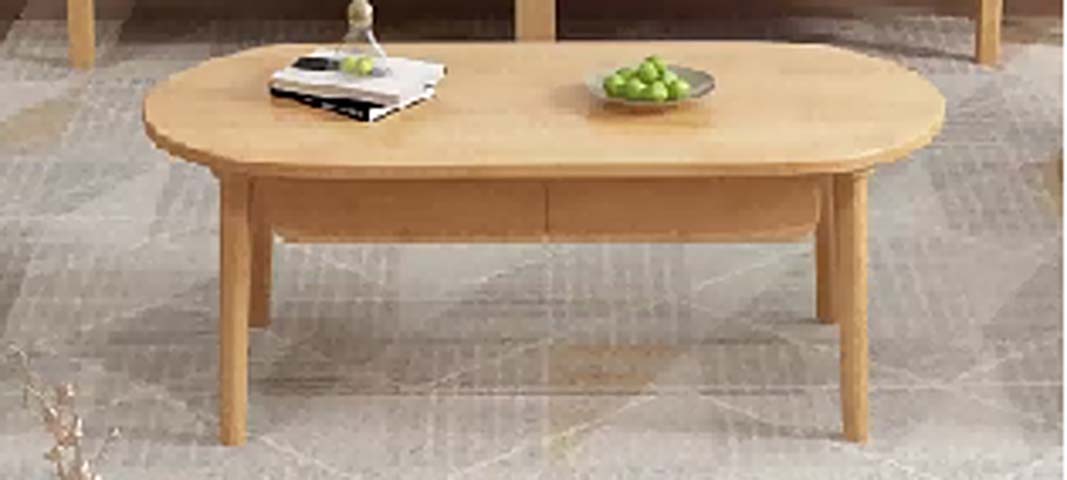 Light Natural Wood Racetrack Oval Coffee Table with 2 Under-Top Drawers