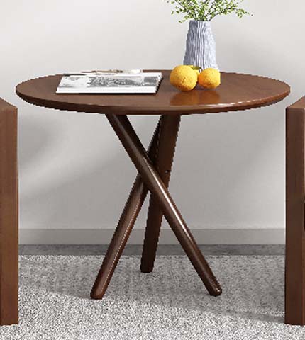 Walnut Brown Solid Wood Round Dining Table with X-Shaped Tripod Base