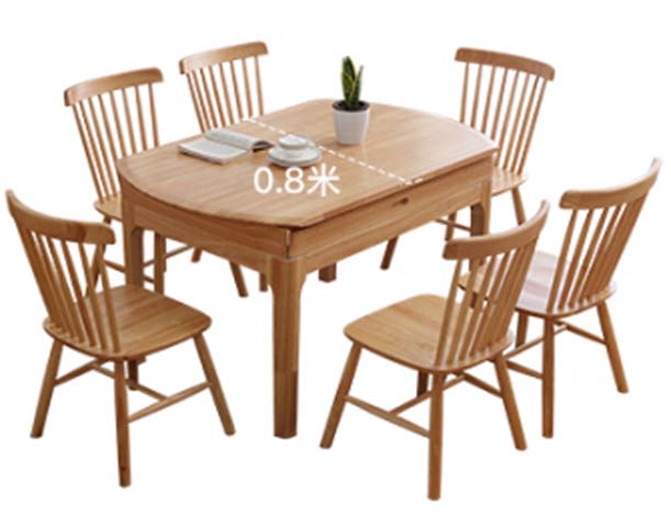 Extendable Solid Wood Dining Set with 6 Windsor Chairs