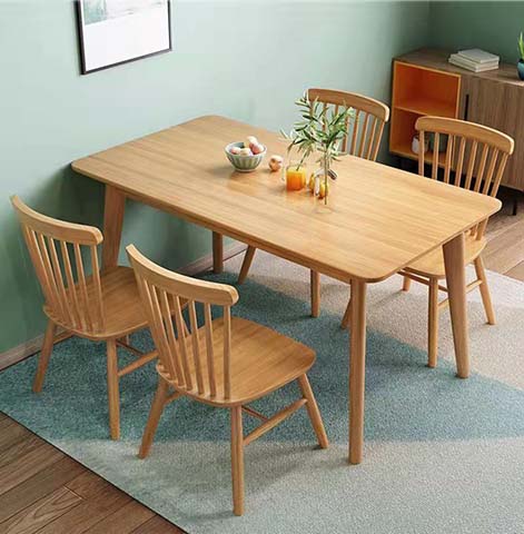 4-Seater Light Oak Rectangular Rounded-Corner Solid Wood Dining Table