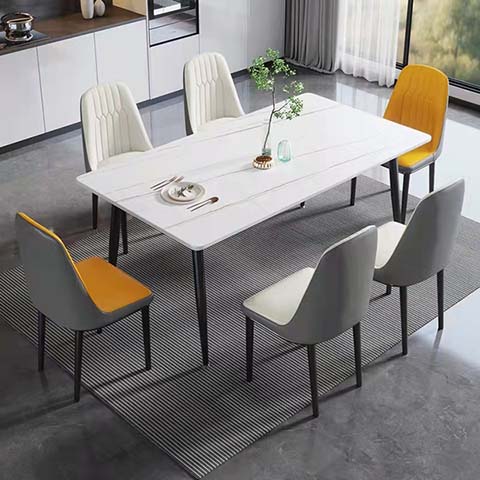Rectangular Sintered Stone Dining Table with 6 Upholstered Dining Chairs