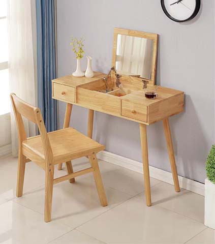 Light Oak Flip-Top Vanity Desk with Matching Chair
