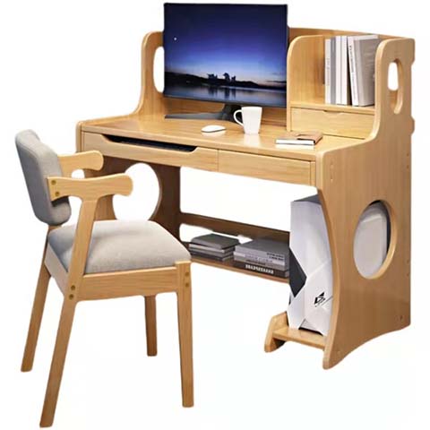 Light Natural Wood Home Computer Desk with Integrated Hutch, Keyboard Tray and CPU Stand