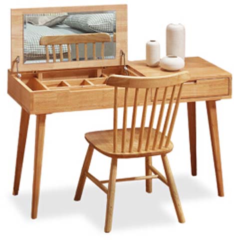 Light Oak Finish Flip-Top Hidden Mirror Vanity Desk with Matching Spindle Chair