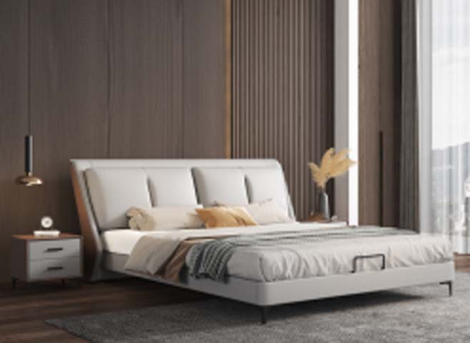 Light Grey Upholstered Lift-Up Storage Platform Bed with 4-Segment Padded Headboard