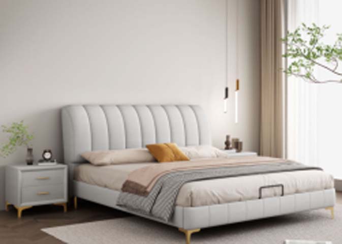 Light Grey Channel-Tufted Upholstered Storage Bed with Gold Metal Legs