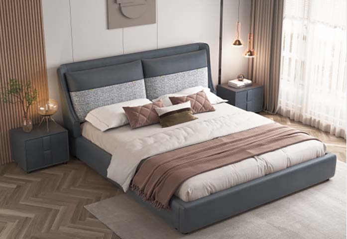 Two-Tone Upholstered Wingback Platform Bed, King Size