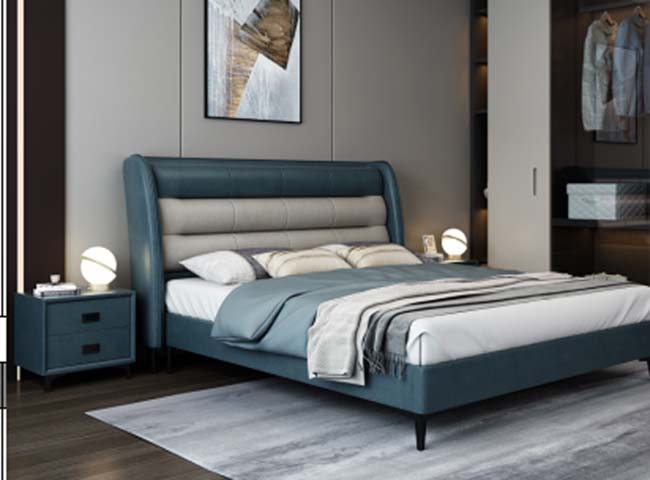 Two-tone Blue Grey Wingback Channel-tufted Upholstered Platform Bed